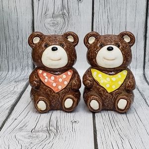 Vintage Otagiri 1983 Brown Teddy Bear with Bandana Salt and Pepper Shaker